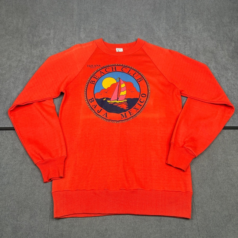 Bears Tijuana Beach Club Sweatshirt Orange Graphic Baja Mexico Size M Vintage